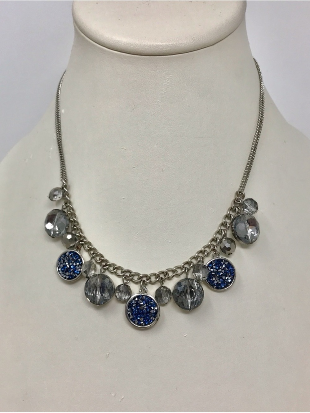 Kenneth Cole Silver-tone Necklace Blue Druzy Glass Beads